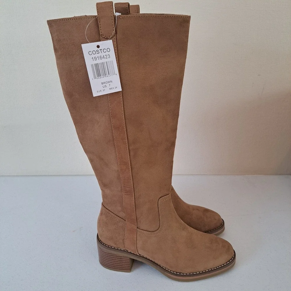 Kensie Naya B Tall Boots Womens 7 Brown New Faux Suede Block Heel 1171-320-B30